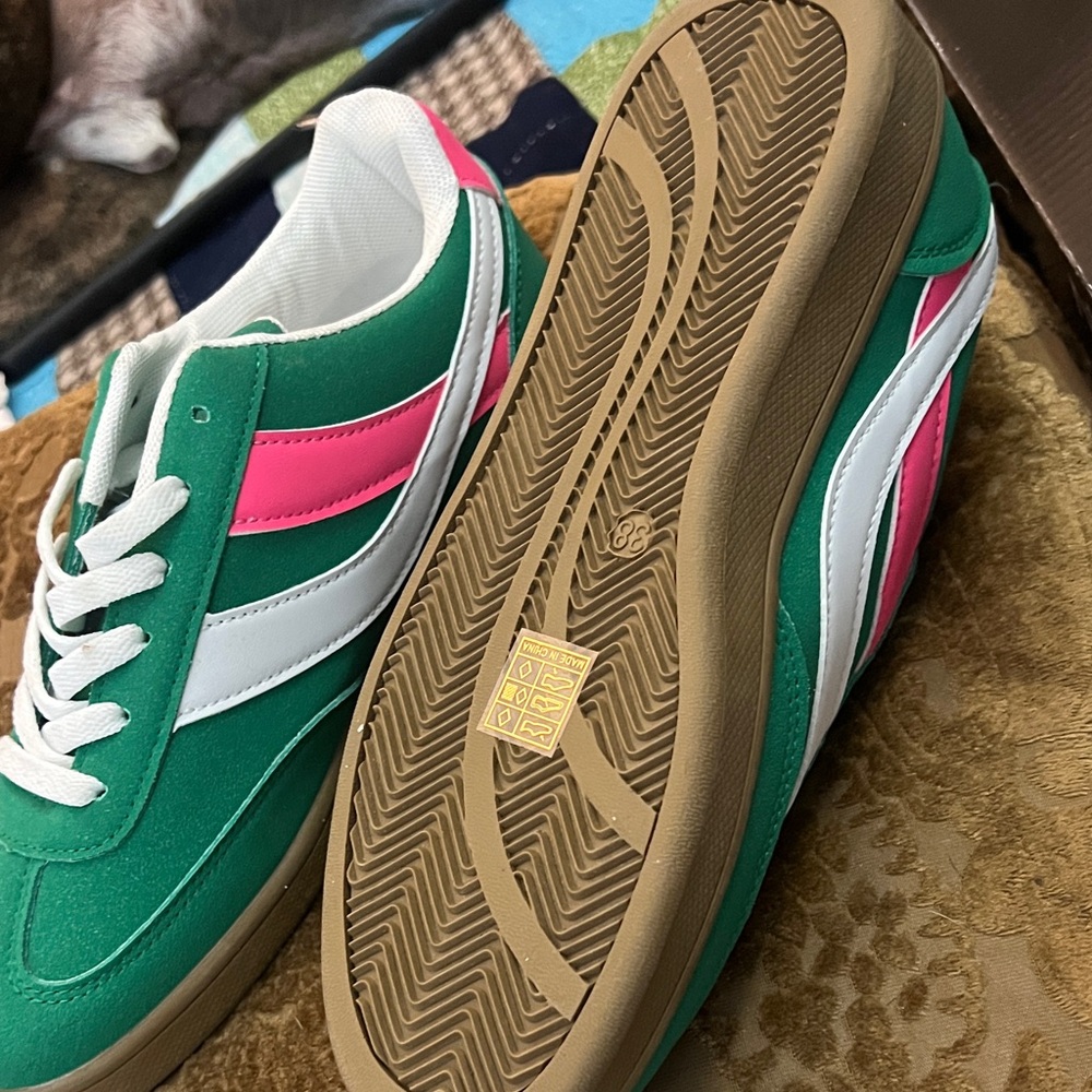 Green and Pink Sneakers with White Accents - Picture 3 of 3